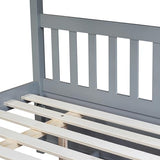 PVWIIK Full Over Full Bunk Bed with Twin Trundle, 3-in-1 Solid Rubberwood Loft Bed Converts to 2 Full Beds, Includes Ladder & Guardrails, Grey PVWIIK