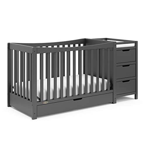 Graco Remi 4-in-1 Convertible Crib & Changer with Drawer (Gray) – GREENGUARD Gold Certified, Crib and Changing -Table Combo, Includes Changing Pad, Converts to Toddler Bed, Daybed and Full-Size Bed Graco