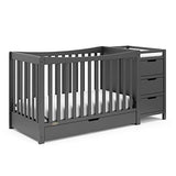 Graco Remi 4-in-1 Convertible Crib & Changer with Drawer (Gray) – GREENGUARD Gold Certified, Crib and Changing -Table Combo, Includes Changing Pad, Converts to Toddler Bed, Daybed and Full-Size Bed Graco