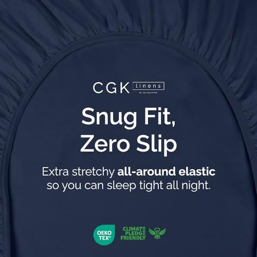 Full Fitted Bed Sheet - Bottom Single Fitted Sheet Only - Ultra-Soft Hotel Luxury Bedding w/ 8-16 Inch Deep Pockets - Breathable, Cooling & Wrinkle Free - Easy-Fit, Fade & Shrink Resistant - Navy Blue CGK Unlimited