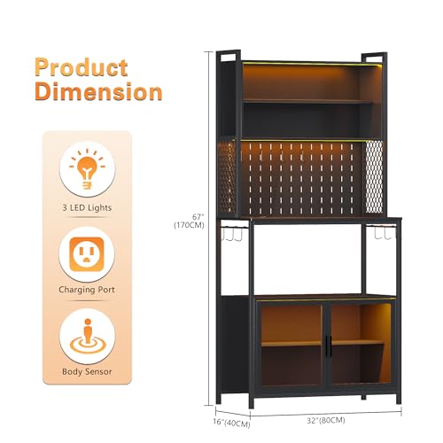 67'' LED Kitchen Pantry Cabinet with Pegboard and Charging Station by OUTDOOR DOIT - WoodArtSupply