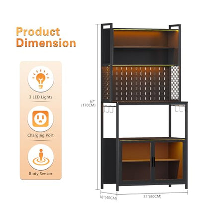 67'' LED Kitchen Pantry Cabinet with Pegboard and Charging Station by OUTDOOR DOIT - WoodArtSupply