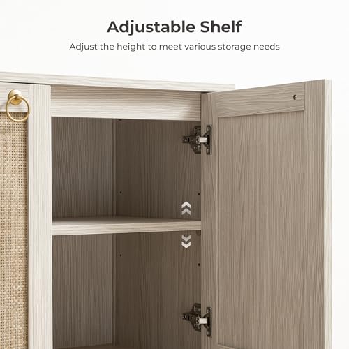 SICOTAS Rattan Sideboard Buffet Cabinet with Open Storage - Large Storage Cabinet with 4-Doors and Adjustable Shelves, Boho Credenza Coffee Bar Cabinets Buffet Table Console Table for Kitchen,Hallway SICOTAS
