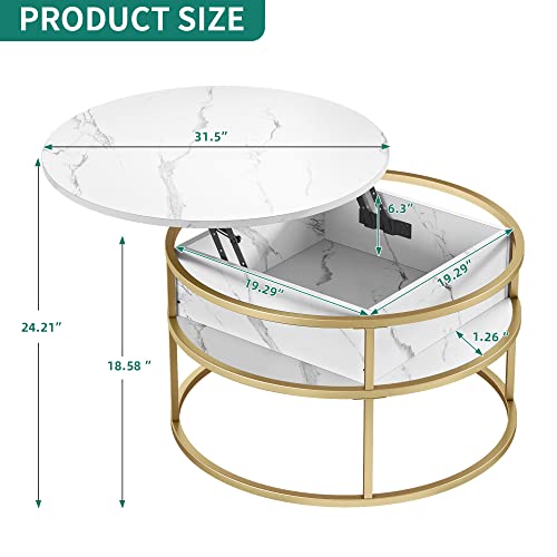 YITAHOME Round Lift Top Coffee Table, Coffee Tables for Living Room with Hidden Storage Compartment, Modern Coffee Table with Storage for Home Office,Round Center Tables Living Room,White and - WoodArtSupply