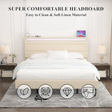 Benevika King Size Upholstered LED Bed Frame with Integrated USB Ports and Sturdy Wooden Slats - Beige Benevika