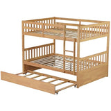 Repantes Full Over Full Bunk Bed with Trundle, Solid Rubberwood, High Weight Capacity, Converts to 2 Full Beds, with Safety Rails for Kids, Teens and Adults, Nature Repantes