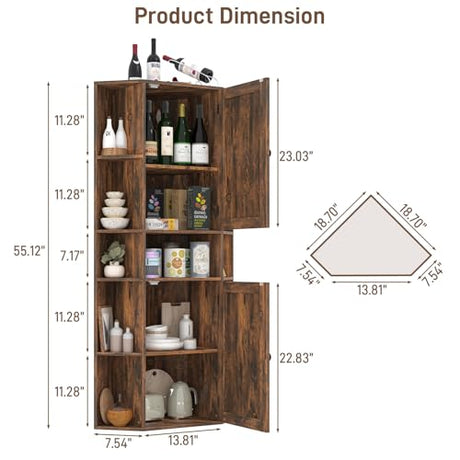 Halitaa Farmhouse Corner Cabinet, Tall Corner Storage Cabinet with Barn Doors and Adjustable Shelves Wooden Display Bookshelf Pantry Cabinets Organizer Home Furniture for Bathroom, Living Room Halitaa