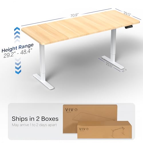 VIVO Electric 71 x 30 in Standing Desk, Memory Height Adjustment, 1B Series, Holds 220 lbs, Light Wood Top White Frame, DESK-KIT-1W7C VIVO