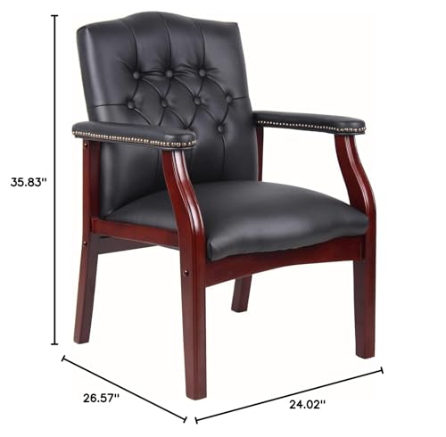 LIFE SKY Leather Armchair for Office Reception - Classic Tufted Guest Chair with Wooden Frame & Brass Nail Head Trim - Professional Waiting Room & Home Study Seating for Consultants LIFE SKY