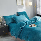 YASMENG Fluffy Velvet Duvet Cover Set Turquoise Blue Queen Size Fall Winter Soft Warm Flannel Comforter Cover Aqua 90" x 90" Luxury Cozy Plush Fleece Full Reversible Bedding Duvet Cover Set 3pcs YASMENG