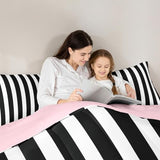 Erosebridal Black and White Striped Twin Comforter Set (Pink Reversible) | Striped Bedding Set Pink and Black Comforter Sets for Kids Teens Adults Cute Pinstripe Girls Bed Quilt Sets Erosebridal