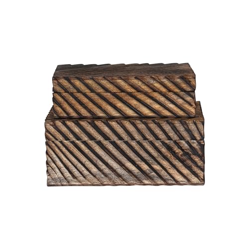 Creative Co-Op Hand-Carved Mango Wood Nesting Boxes with Burnt Finish, Grey, Set of 2 Creative Co-Op
