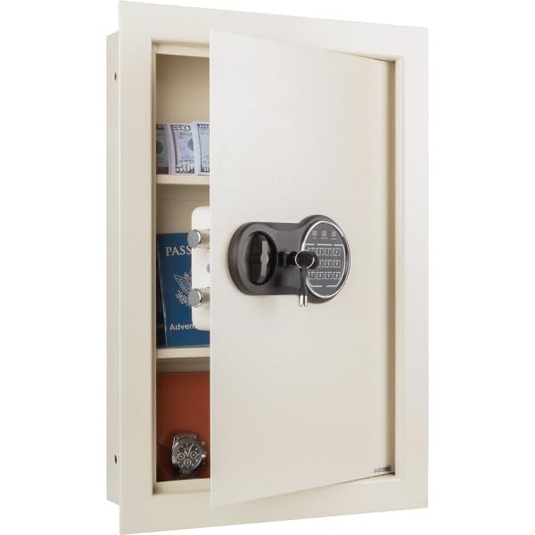 In-Wall Safe - Home or Business Safe with Keypad and 2 Manual Override Keys - Protects Cash, Jewelry, Passports, and More by Paragon Safes (Cream) Paragon Lock & Safe