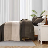 Brown Comforter Set King, Reversible Brown Striped Down Alternative Comforter for King Bed,3 Pieces (1 Comforter+2 Pillowcases), Soft Microfiber Bedding Duvet Set 104"×90" WONGS BEDDING