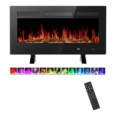 Sweetcrispy 36” Electric Fireplace Insert, Wall Mounted & Recessed Fireplace, 1500W Freestanding Fireplace Heater with Remote & Touch Panel Control, Adjustable Flame Effect, 12H Timer for Indoor use Sweetcrispy