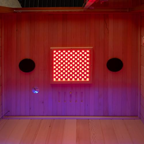 Woodbridge Infrared Home Sauna Room 2 Person Japanese Cedar Indoor Sauna with 7 Carbon Heaters, Red Light Therapy, Bluetooth Speaker, Intelligent Control Panel, Tempered Glass & Top Vent WOODBRIDGE