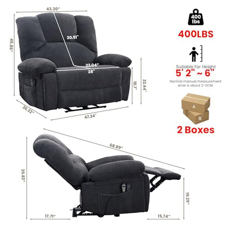 HOMYEDAMIC Oversized Power Recliner Chair 350lb with Hidable Cup Holders, Extra Wide Large Big Electric Recliner Chair with Lumbar Support Pillow Nursery Chair Living Room (Power, Grey) HOMYEDAMIC