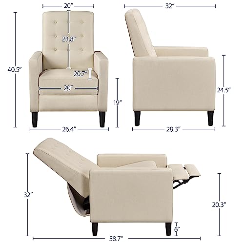 Yaheetech Fabric Recliner Chair Mid-Century Modern Recliner Adjustable Single Recliner Sofa with Thicker Seat Cushion Tufted Upholstered Sofa with Pocket Spring for Living Room Bedroom Beige Set of 2
