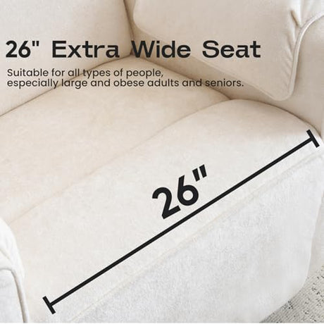RUTOX Oversized Power Recliner Chair Swivel Glider with Adjustable Headrest, 26" Extra Wide Glider Nursery Chair with Overstuffed Armrest, USB Ports, Chenille Fabric, Cream RUTOX