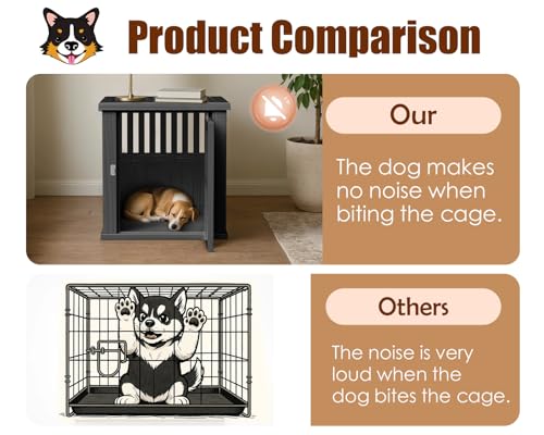KFY 30 INCH Small Dog Crate Furniture Lockable Dog Kennel Indoor Dog Cage Plastic Pet Cage End Table for Small/Medium Dogs, Black KFY