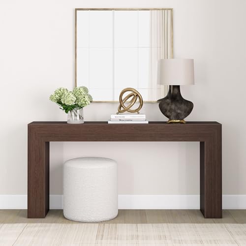 Plank+Beam Grand Console Table, 66 Inch Modern Solid Wood Sofa Table, Narrow Entryway Table for Hallway, Behind The Couch, Living Room, Foyer, Walnut Wirebrush Plank+Beam