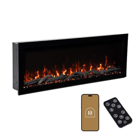 Modern Ember Highmark 50 Inch Smart Linear Electric Fireplace - Premium Flame with 10 Colors, Sleek Hidden Vent Design, Install Recessed in-Wall or Wall-Mount, WiFi Enabled Modern Ember