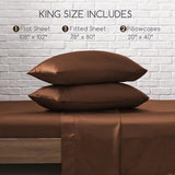 MR&HM Satin Bed Sheets, King Size Sheets Set, 4 Pcs Silky Bedding Set with 15 Inches Deep Pocket for Mattress (King, Brown) MR&HM
