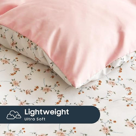 Wake In Cloud - Floral Comforter Set, Coquette Cottagecore Aesthetic Cute Flower Pattern for Women Teen Girls, Soft Lightweight Dorm Bedding, 3 Piece, Pink, Twin/Twin XL Size Wake In Cloud