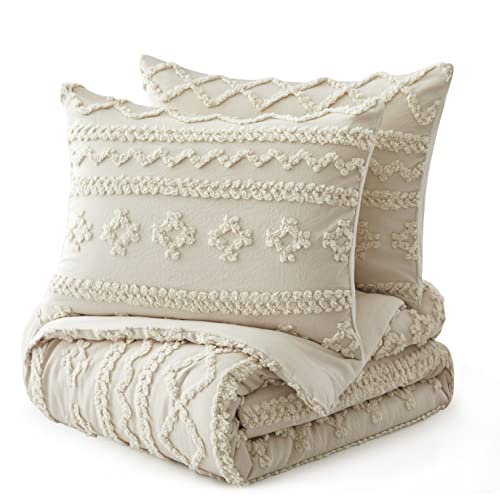Oli Anderson Beige Queen Comforter Set Tufted Bedding Set Queen 3 Pieces, Boho Shabby Chic Comforter with 2 Pillowcases (Beige,Queen) Oli Anderson