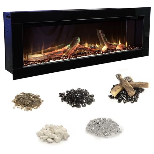 Ambe Linear 50" Electric Fireplace | Hidden Vent Design | Large & Deep Log Display | Recessed or Built-in | 5 Customizable Fuel Beds | Fireplace Insert 750W/1500W Heater | Trim or Frameless Ambe