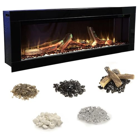 Ambe Linear 50" Electric Fireplace | Hidden Vent Design | Large & Deep Log Display | Recessed or Built-in | 5 Customizable Fuel Beds | Fireplace Insert 750W/1500W Heater | Trim or Frameless Ambe