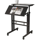 DlandHome Mobile Standing Desk Stand Up Desk Rolling Desk, Stand Sit Desk Mobile Computer Desk Adjustable Standing Desk 23.6inches Table Workstation Mobile Desk Cart Tray Black DlandHome