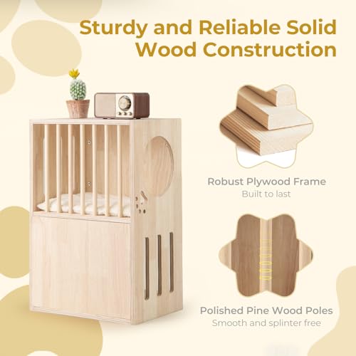 Tangkula 2-Tier Luxury Wood Cat House, Wooden Kitten Cage Condo with 2 Washable Plush Cushions, 2 Access Holes, Indoor Pet Playpen Cat Catio End Side Table Nightstand, Ventilated Cat Bed Furniture Tangkula