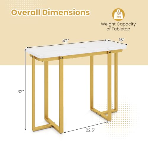 Giantex 42" Console Table, Modern Faux Marble Entryway Table with Geometric Metal Frame, Anti Slip Foot Pads, Narrow Long Sofa Table Behind Couch for Living Room, Hallway, Foyer, Entrance (White) Giantex