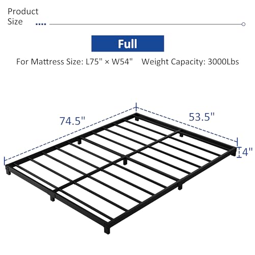 YUSENHEEI 4 Inch Full Size Bed Frame, Heavy Duty Metal Platform Low Bed Frame Full, No Box Spring Needed, Noise Free, Easy Assembly, Black YUSENHEEI
