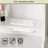 Ieejdn Makeup Vanity Desk with Mirror and Lights, Vanity Desk with 8 Drawers & Storage Shelves, Vanity Table with Power Outlet, 3 Color Modes & Adjustable Brightness Dressing Table, Bedroom,White Ieejdn