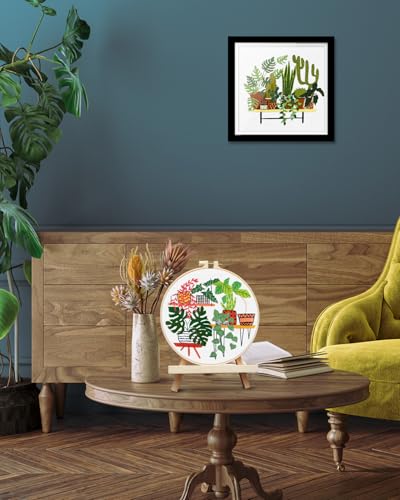 TINDTOP Embroidery Kit for Adult, Owl Embroidery Kit for Beginners Include Embroidery Cloth Hoops Threads for Craft Lover Hand Stitch with Embroidery Skill Techniques (Cactus) TINDTOP