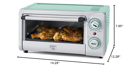 GreenLife Countertop Toaster Oven Air Fryer Stainless Steel, Healthy Ceramic Nonstick, PFAS and PFOA-Free, Tray & Basket, Bake, Broil, Reheat, Adjustable Temp & Time Control, Auto Shutoff, Turquoise GreenLife