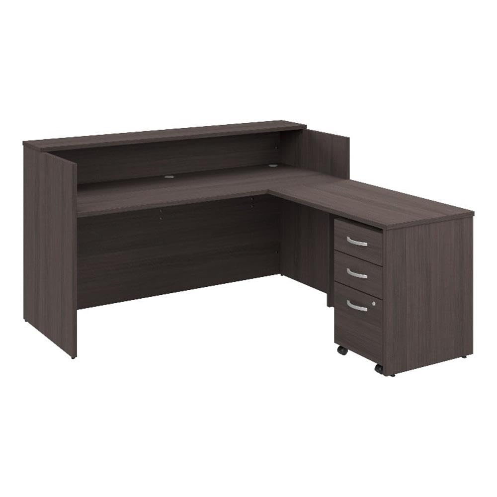 Bush Business Furniture Arrive 72W x 72D L Shaped Reception Desk with Shelf and Mobile File Cabinet in Storm Gray, Modern Receptionist Station for Office Waiting Room Bush Furniture