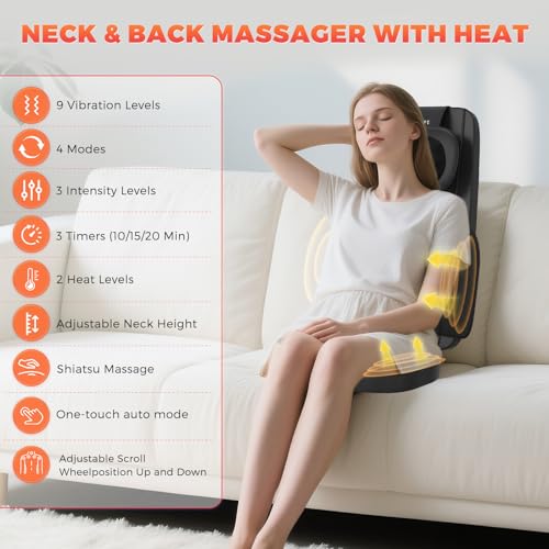 YOSSMO Shiatsu Neck and Back Massager with Heat, 8D Kneading Massage Chair Pad for Pain Relief Deep Tissue, Home Office Full Body Relaxation, Practical Gifts for Mom Dad Men Women