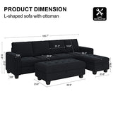 Belffin Velvet Convertible 4-Seat Sectional Sofa with Reversible Chaise L Shaped Sofa Couch Furniture Sets Sectional Couch with Storage Ottoman Black Belffin