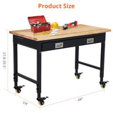 Klysiora 48" X 24" Drawer Workbench with Outlets, Height Adjustable Rubberwood Top, Heavy Duty, Locking Wheels, 2000LBS Capacity Klysiora