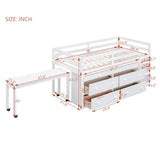 Ball & Cast Twin Size Loft Bed with Retractable Writing Desk & 4 Drawers,Wooden Bedframe W/Lateral Portable Desk & Shelves,Space Saving,Easy Assembly,Study Room Bedroom Set for Boy Girl Keens,White Ball & Cast