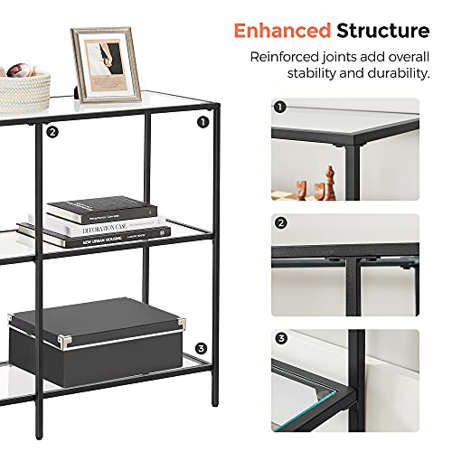 VASAGLE 39.4 Inch Console Table with 3 Shelves, Sofa Tables, Modern Entryway Table, Metal Frame, Tempered Glass Shelf, Entryway Living Room Bedroom, Classic Black and Transparent ULGT027B01 VASAGLE