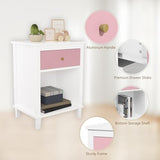 AOPNOMU Modern Nightstand, Kids Nightstand with One Drawer, End Table for Boys and Girls, Toddler Nightstand for Living Room, Bedroom (Pink) AOPNOMU