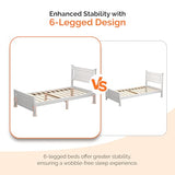 Bonnlo Twin Size Solid Wood Platform Bed Frame with 4 Storage Drawers, Single Bed with Headboard, No Box Spring Needed Panel Bed, Wood Slat Support Mattress Foundation, White Bonnlo