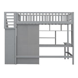 Twin Loft Bed with Storage, Desk, and Wardrobe by Harper & Bright Designs - Grey Solid Wood Frame Harper & Bright Designs