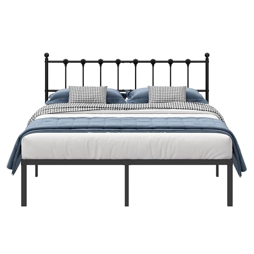 Kujielan Queen Size Bed Frame with Modern Headboard, Metal Platform Bed Base with Strong Support, No Box Spring Needed, Easy Assembly, Noise Free，Black Kujielan