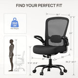 Mimoglad Ergonomic Office Chair - BIFMA Certified, Flip-up Armrests & 135° Recline, Adjustable Lumbar Support - Space-Saving Task Chair for Business/Team Office & Home (Black, 350lbs) Mimoglad