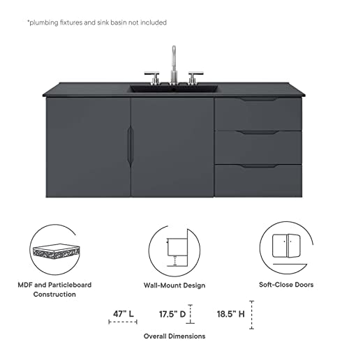 Modway Vitality 48" Double or Single Sink Compatible (Not Included) Bathroom Vanity Cabinet, 48 Inch,Grey Modway